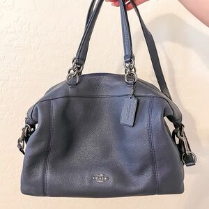 Coach Navy Pebbled Leather Shoulder Bag with Top Handles